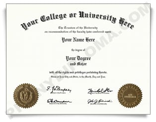 Fake USA College or University Diploma - Arched Name / Two Emblems