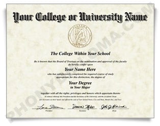 Fake USA College or University Diploma - Straight Name / Top Emblem