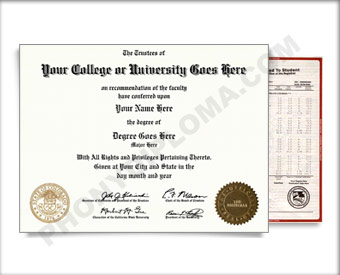 Fake USA College or University Diploma and Transcripts - Straight Name / Two Emblems