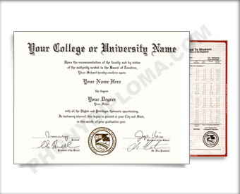 Fake USA College or University Diploma and Transcripts - Arched Name / Bottom Emblem