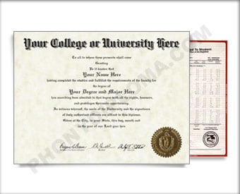 Fake USA College or University Diploma and Transcripts - Straight Name / Right Emblem