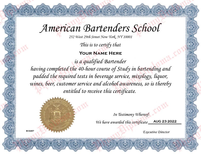 Cert - Bartender Cert Bartender