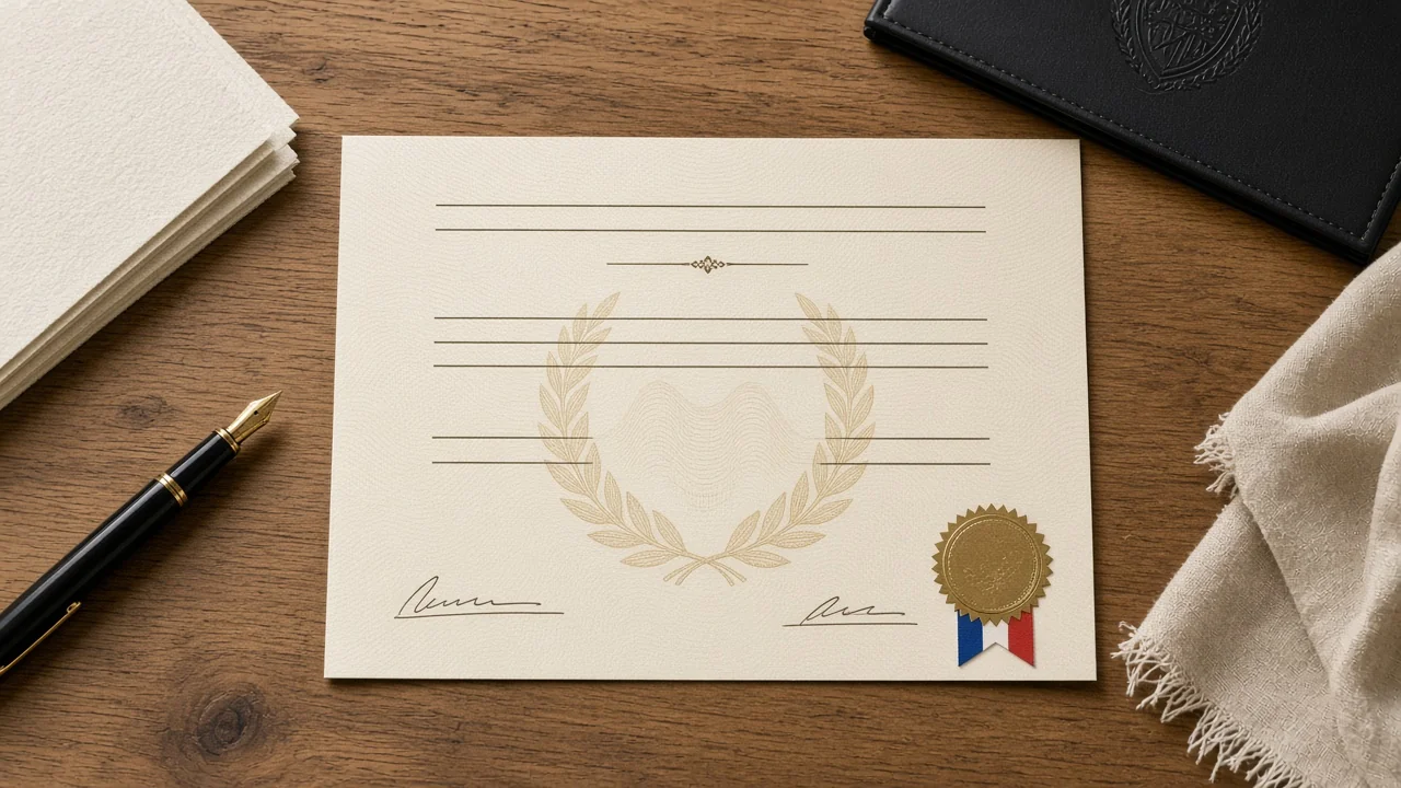 Diplôme fantaisie personnalisé de style français sur un bureau