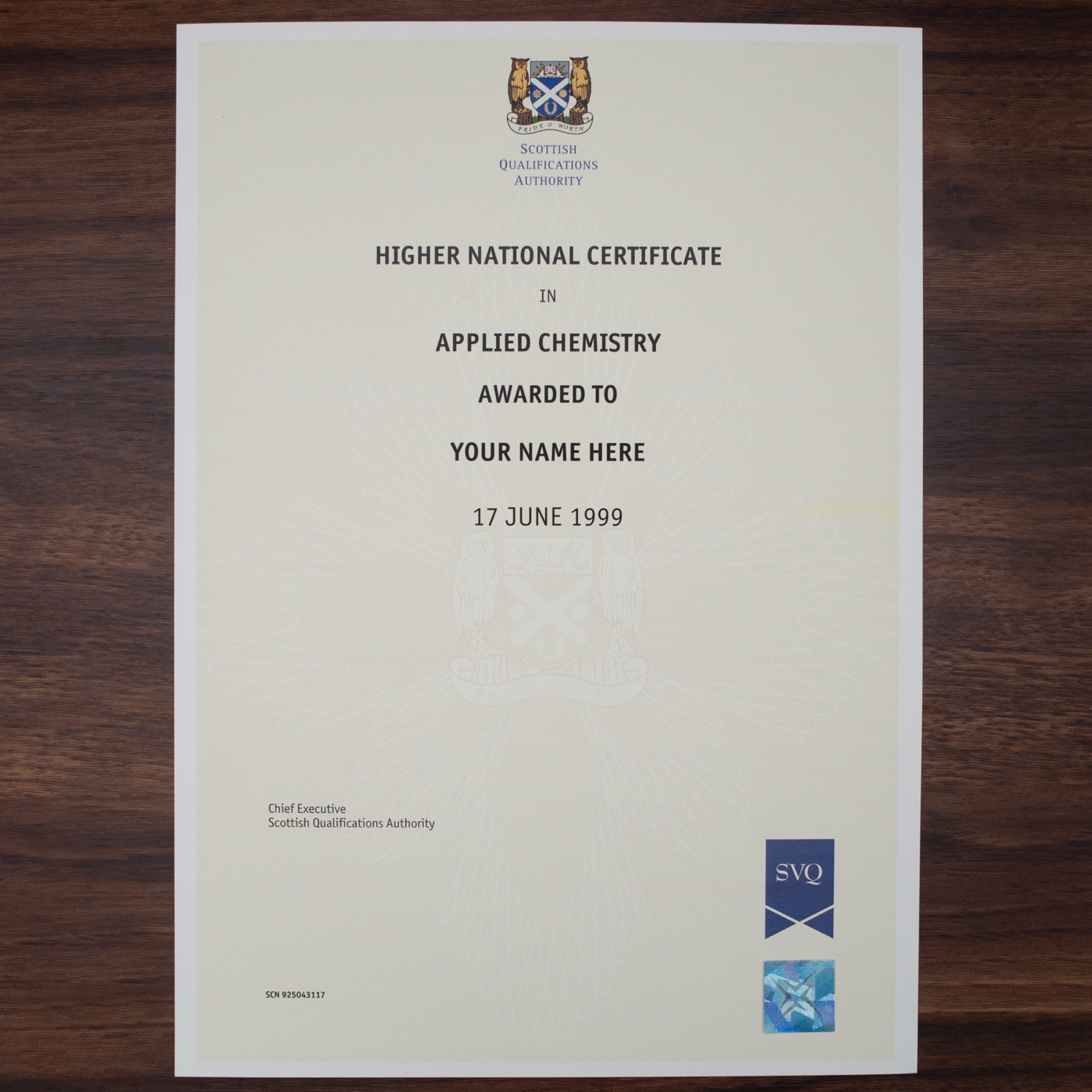 Scotland SQA certificate sample