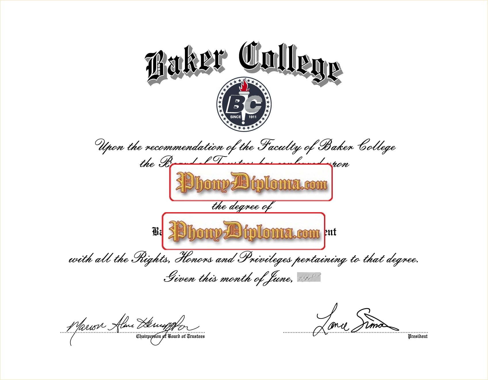 Baker College Free Sample From Phonydiploma · United States
