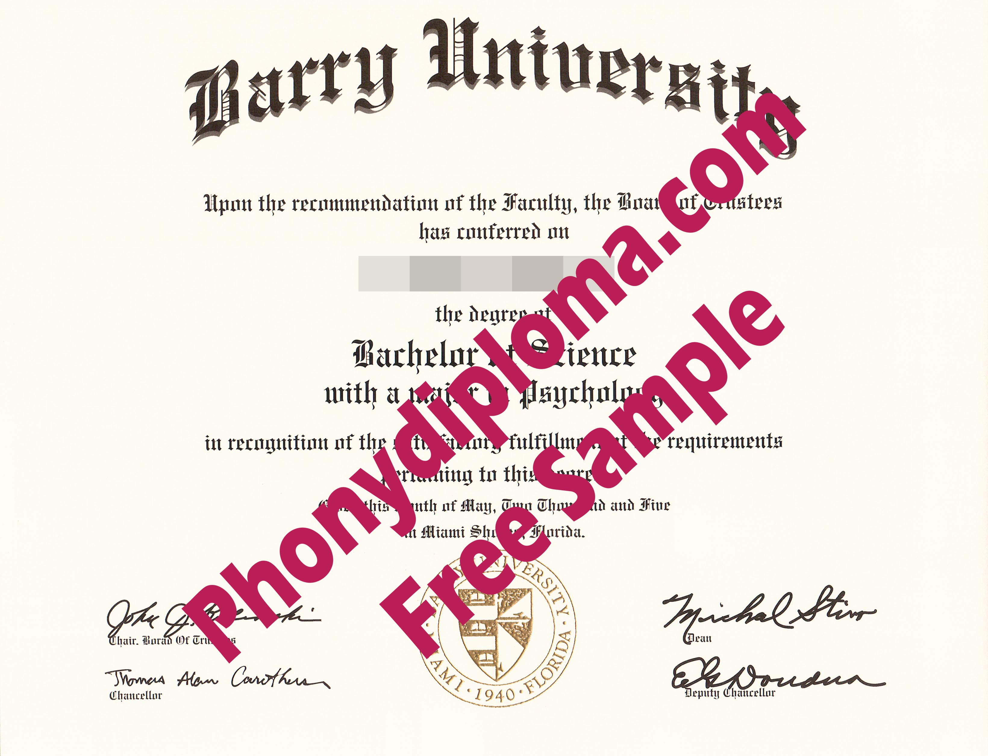Barry University Free Sample From Phonydiploma · United States