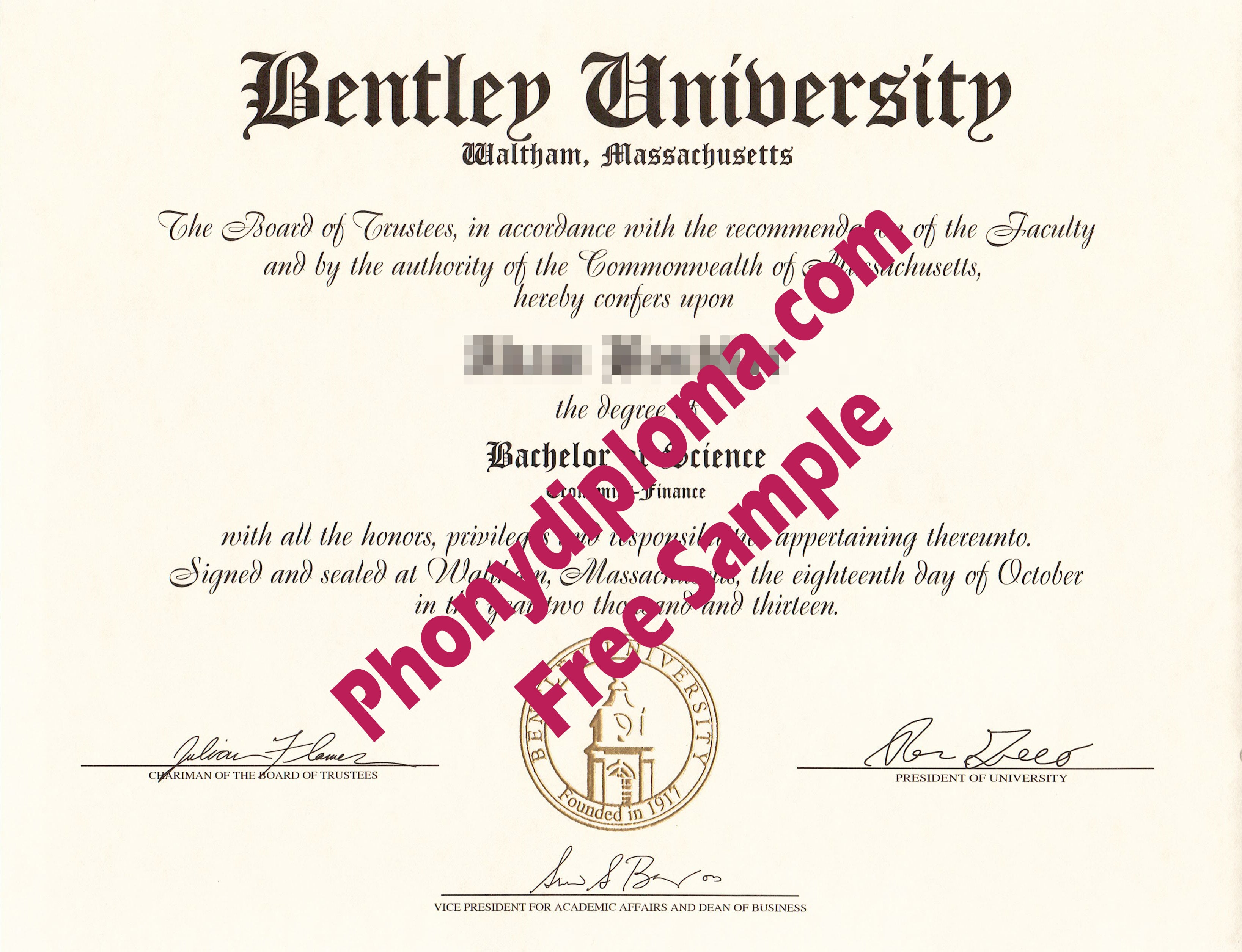 Bentley University Free Sample From Phonydiploma · United States