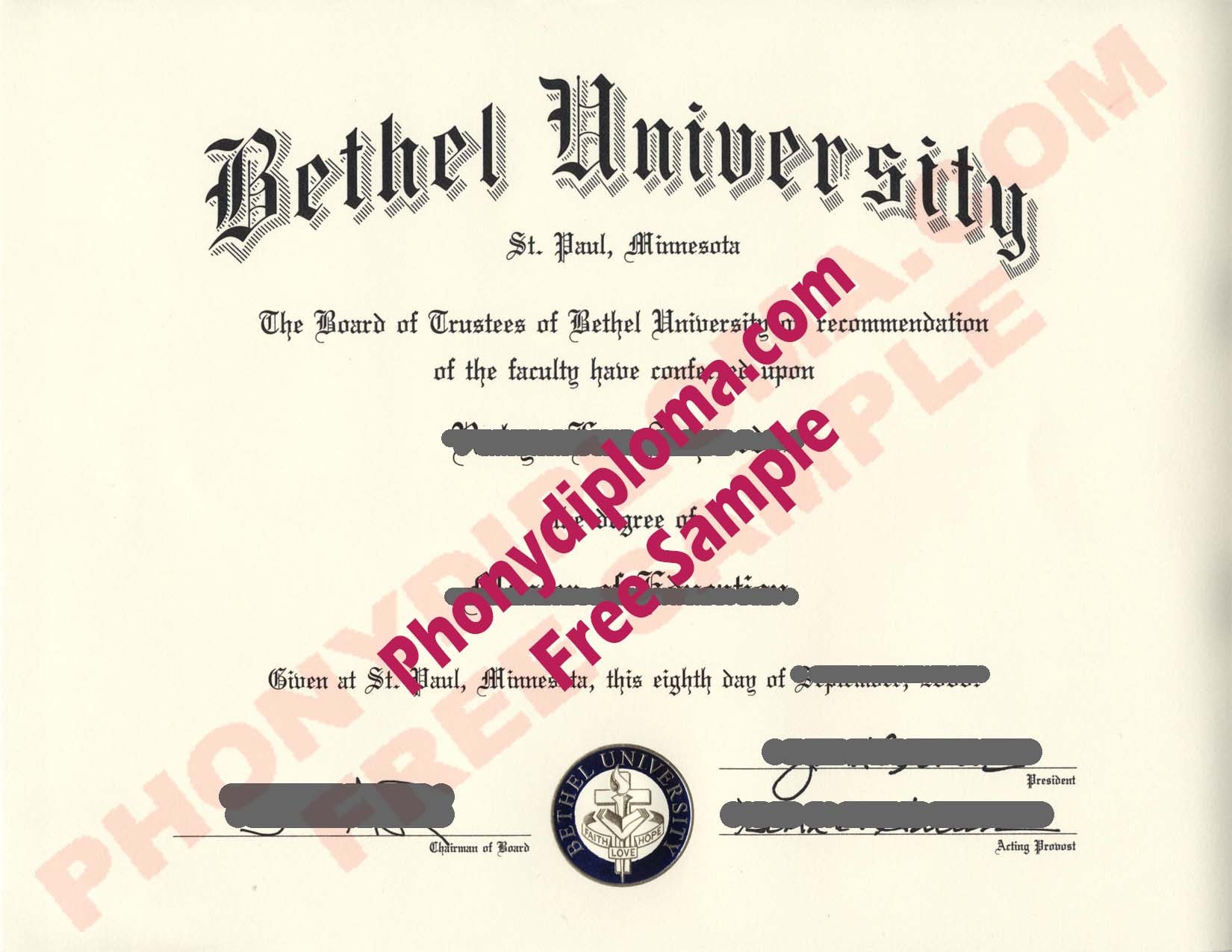 Bethel University Flat Ink Emblem Free Sample From Phonydiploma · United States