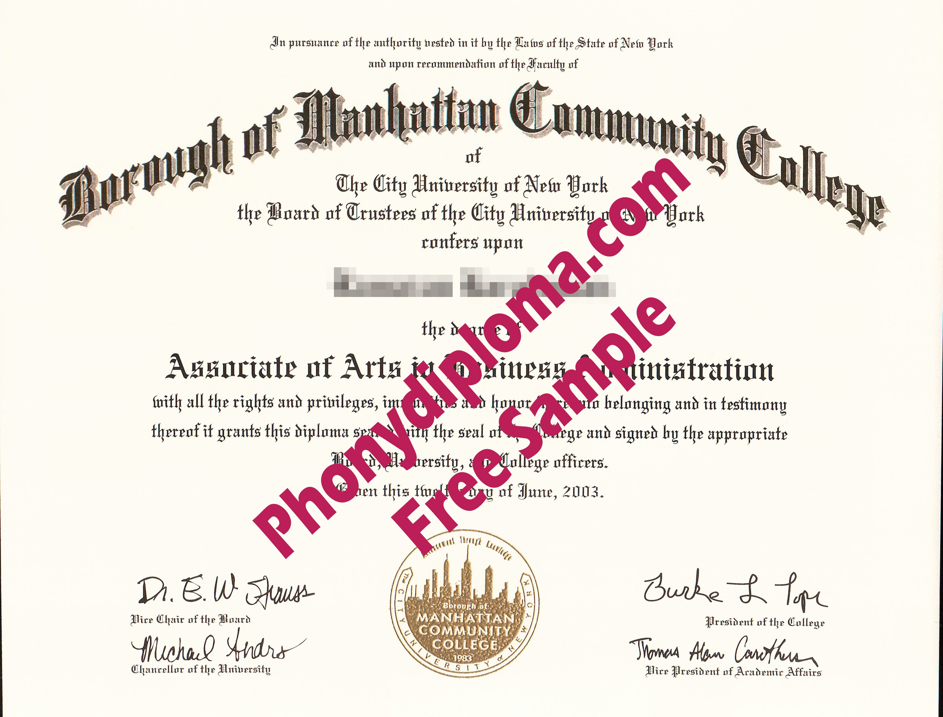 Borough Of Manhattan Community College Free Sample From Phonydiploma · United States