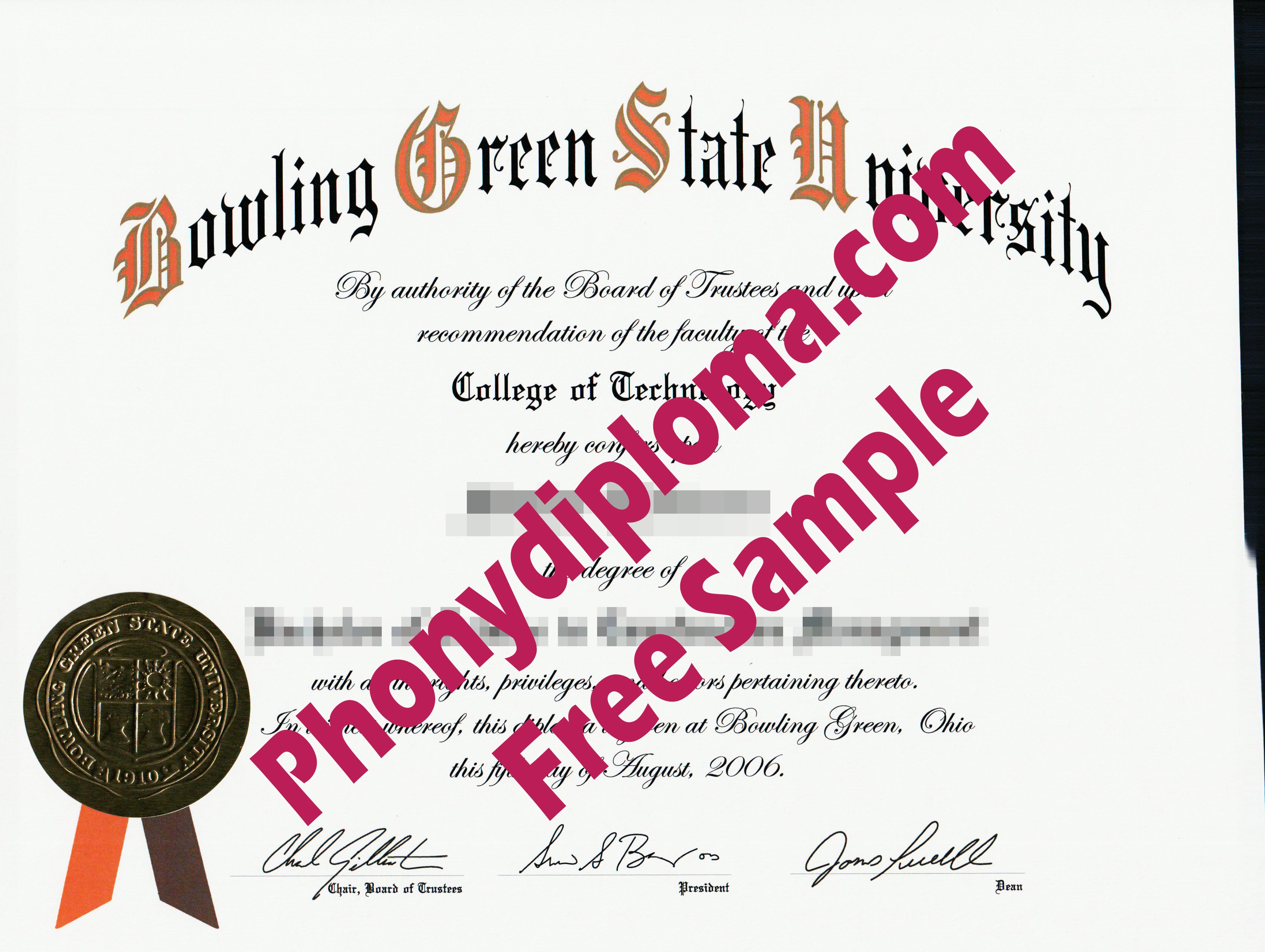 Bowling Green University Oh Free Sample From Phonydiploma · United States