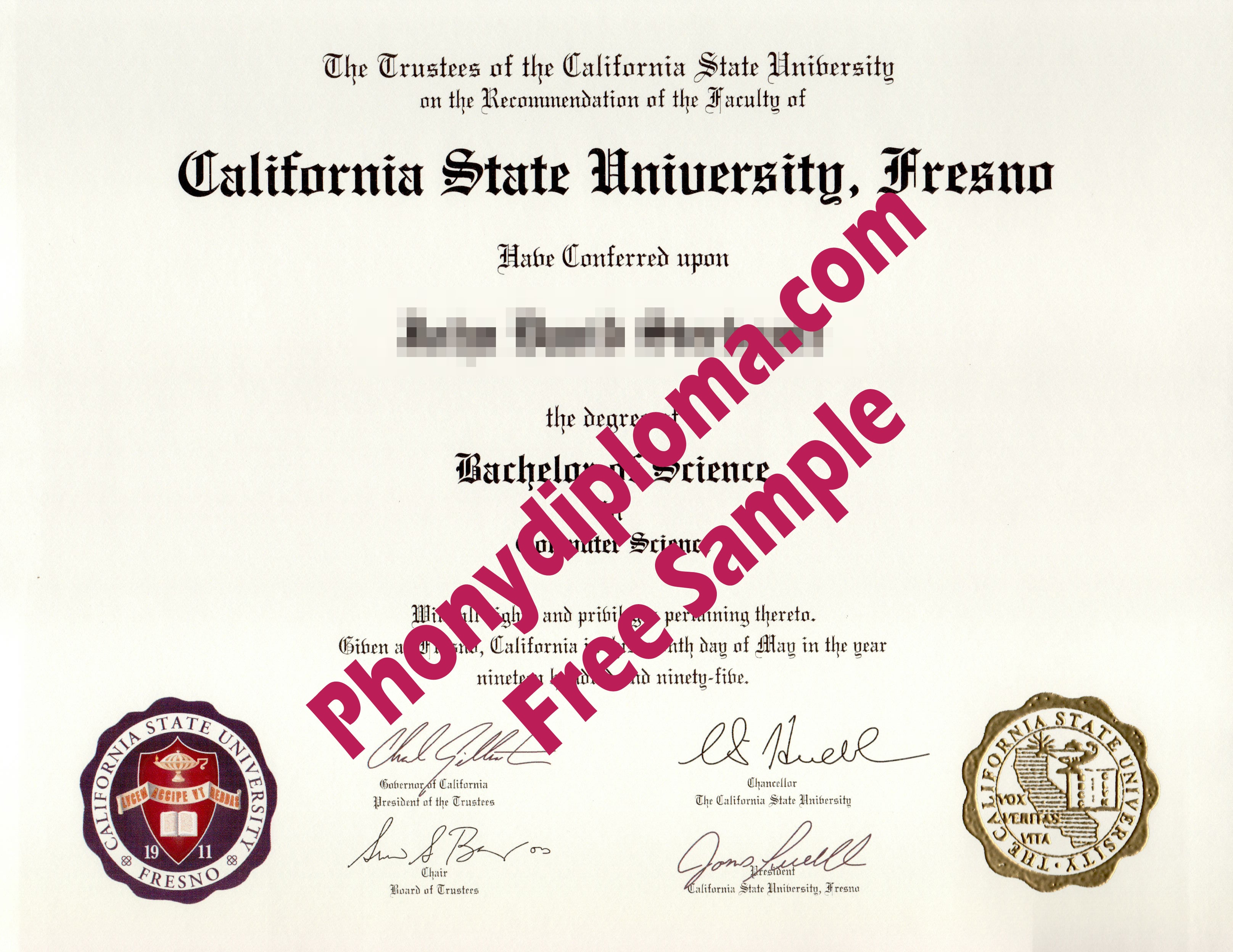 Cal State Fresno One Raised Gold One Full Color Emblems Free Sample From Phonydiploma · United States