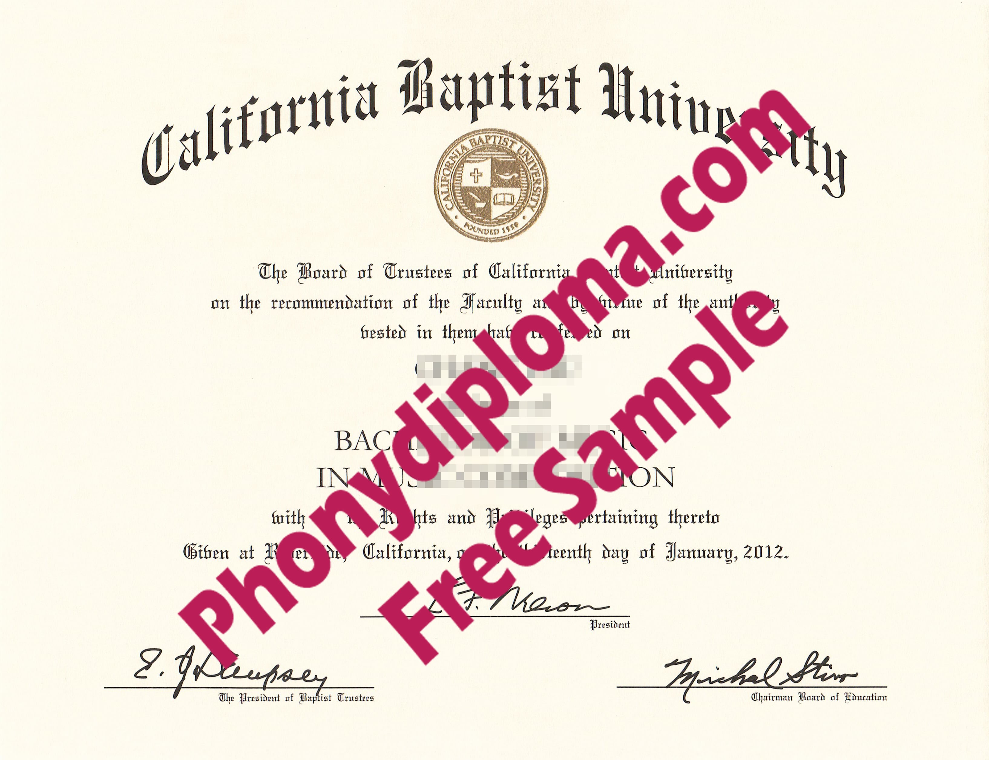 California Baptist University Free Sample From Phonydiploma · United States