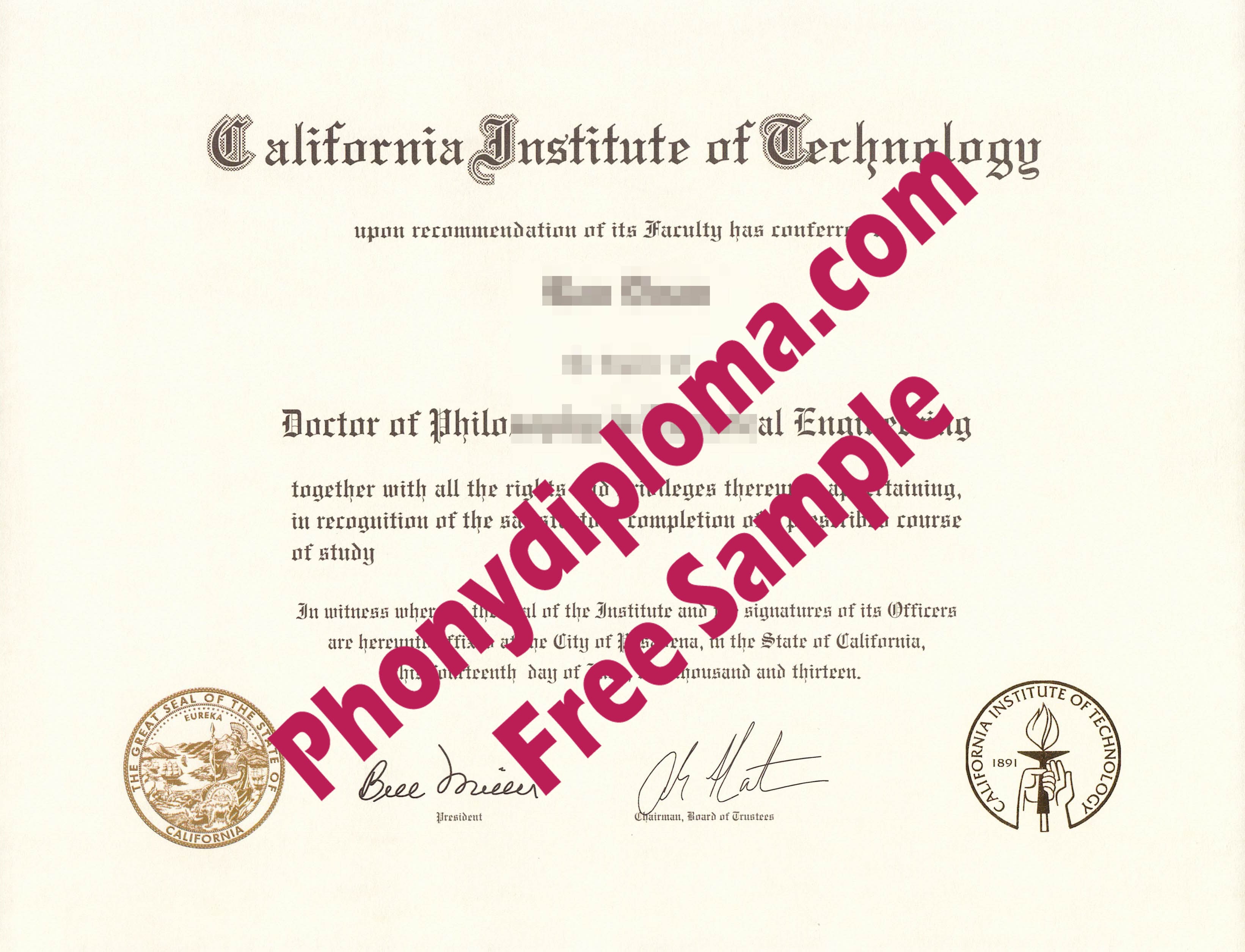 California Institute Of Technology Free Sample From Phonydiploma · United States