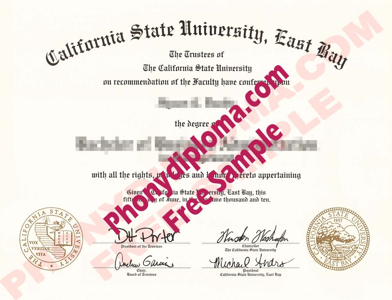 California State University East Bay Free Sample From Phonydiploma · United States