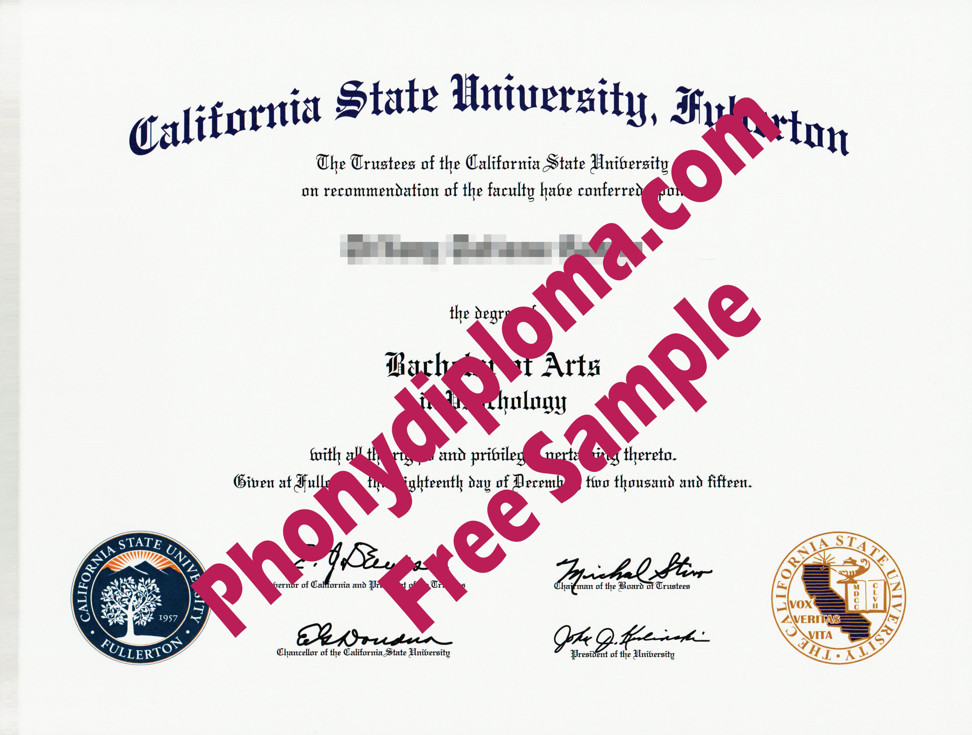 California State University Fullerton Email Only Version Free Sample From Phonydiploma · United States