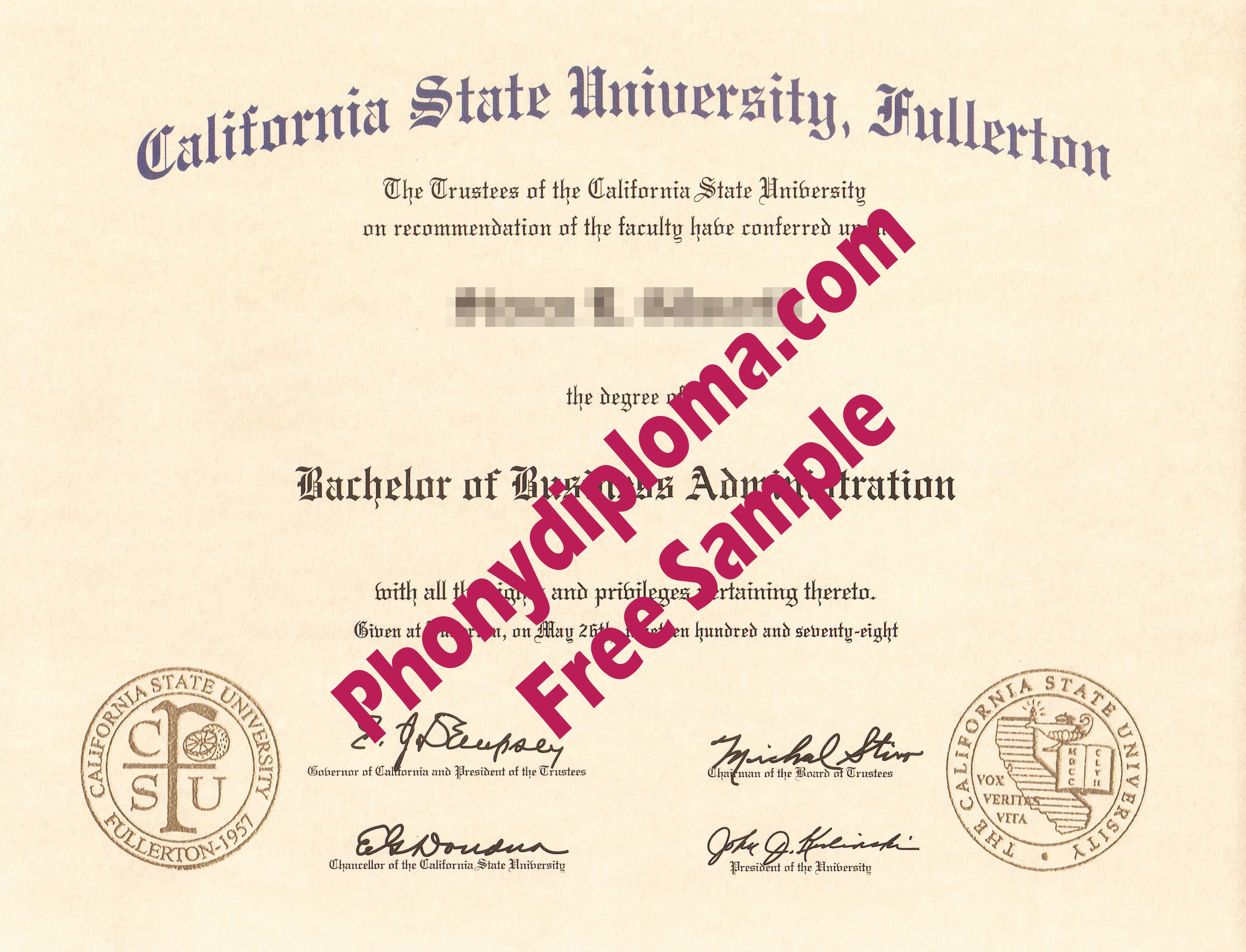 California State University Fullterton Raised Gold Emblems Free Sample From Phonydiploma · United States