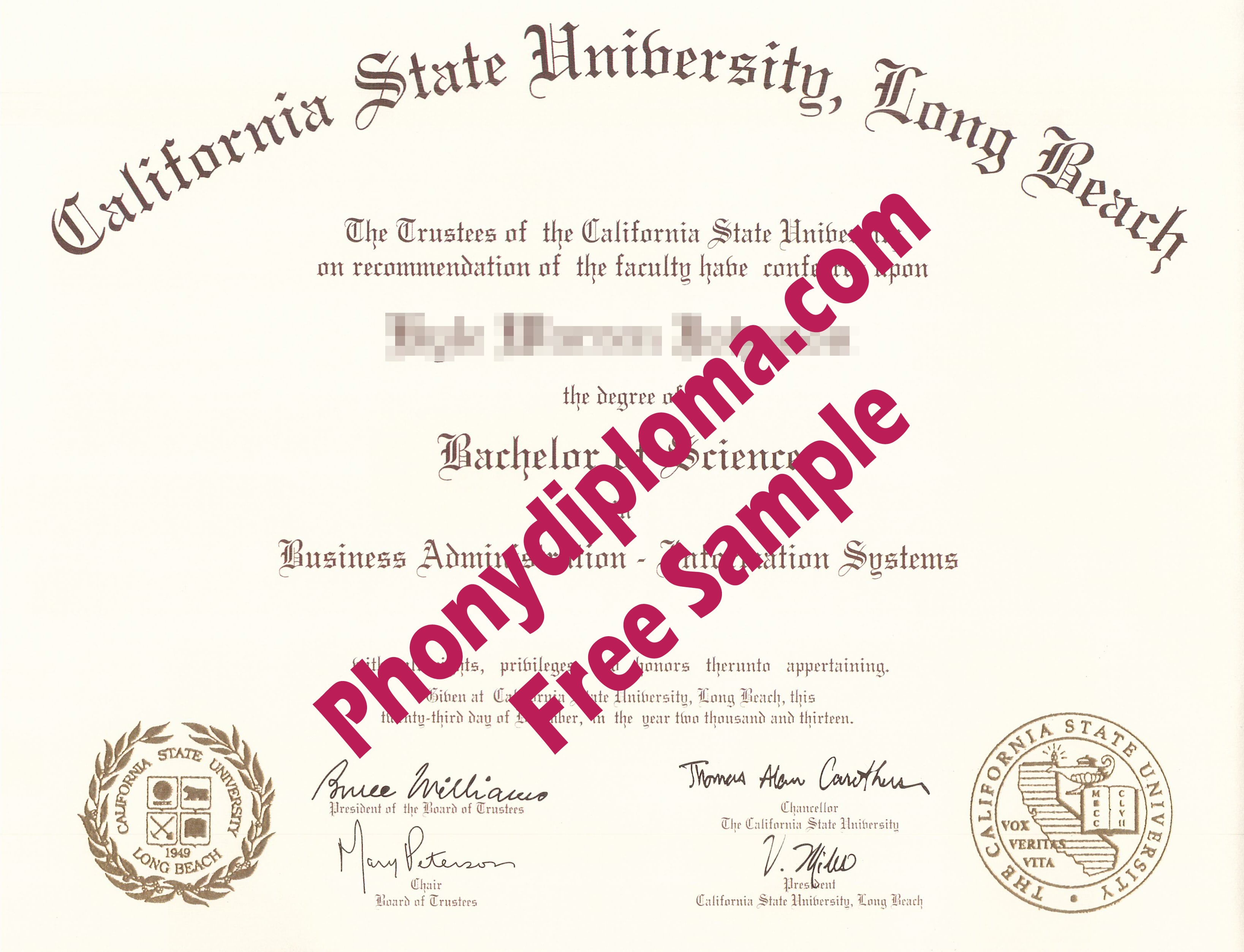 California State University Long Beach Free Sample From Phonydiploma · United States