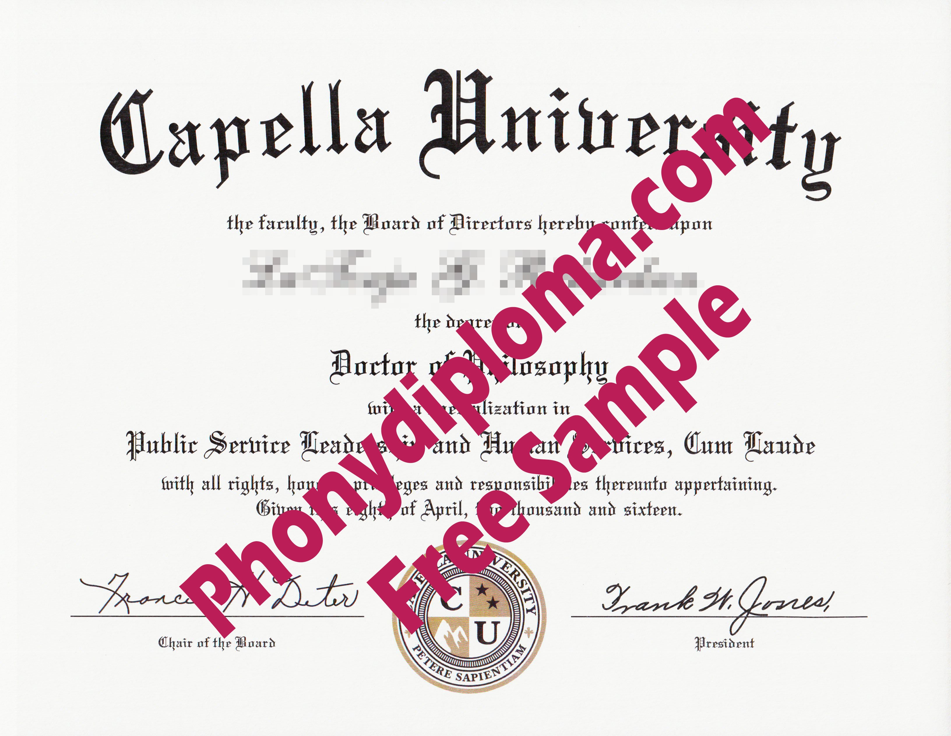 Capella University Flat Ink Emblem Free Sample From Phonydiploma · United States