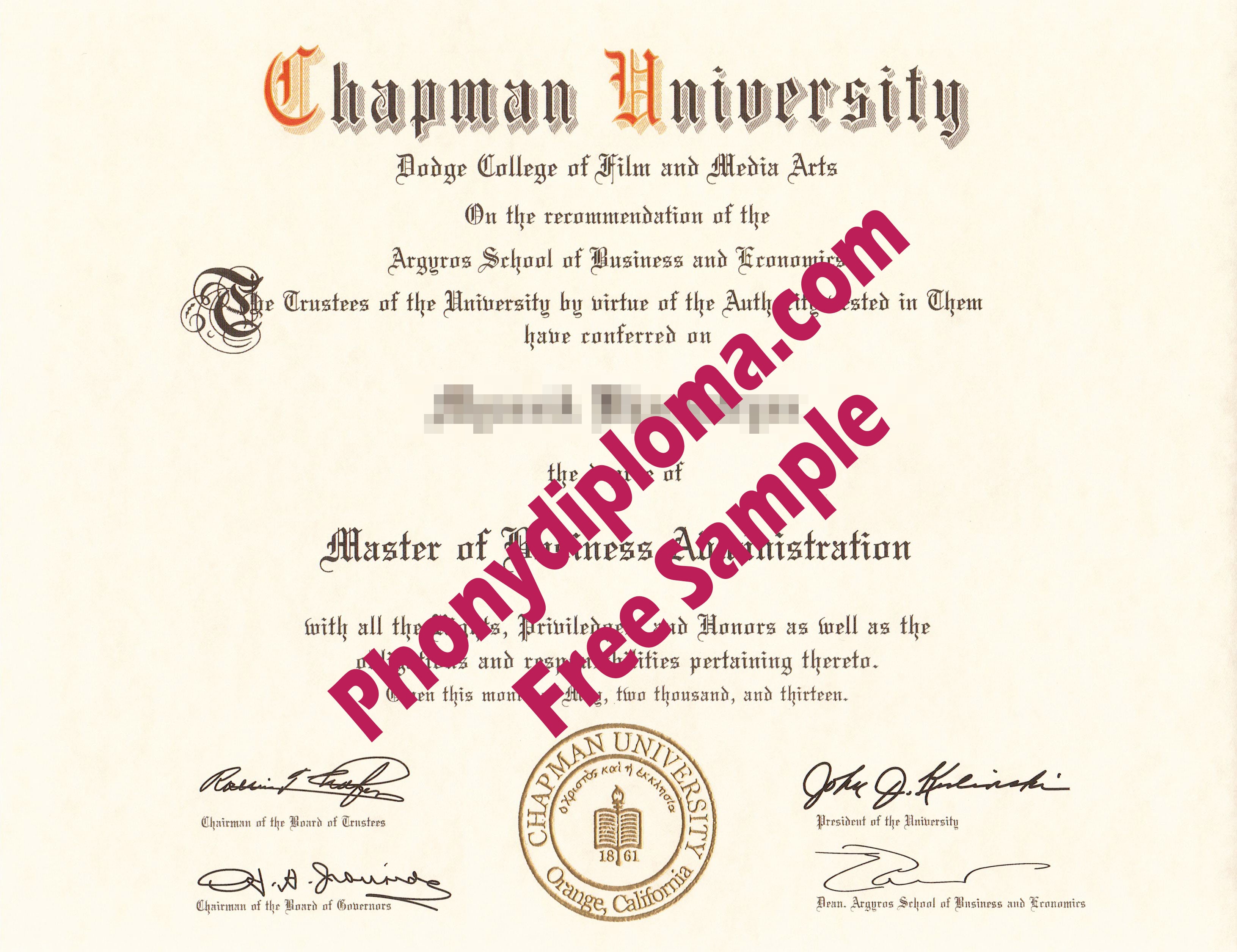 Chapman University Mba Free Sample From Phonydiploma · United States