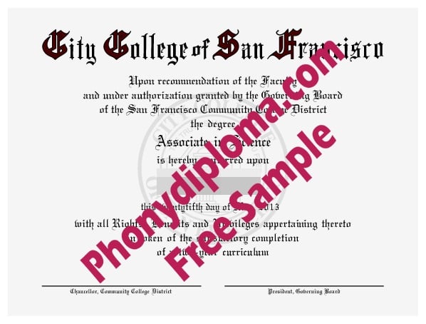 City College Of San Francisco Free Sample From Phonydiploma · United States