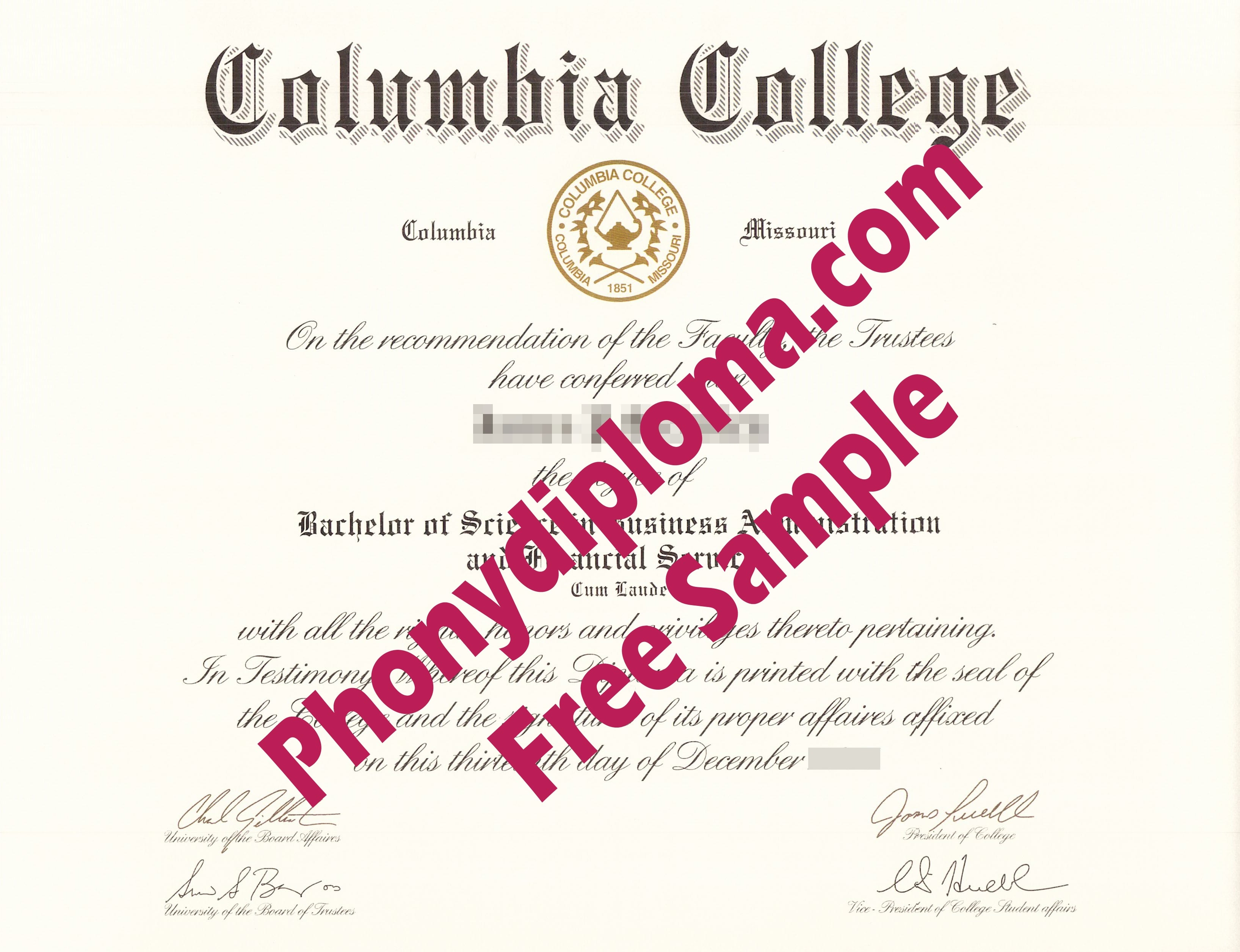 Columbia College Missouri And California Free Sample From Phonydiploma · United States