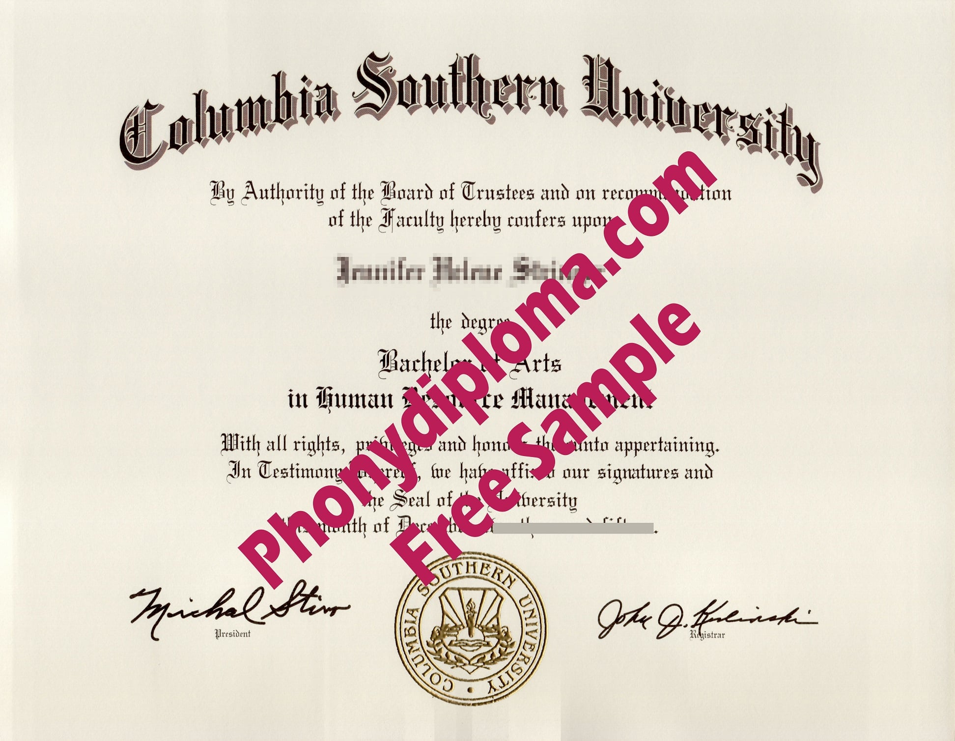 Columbia Southern University Free Sample From Phonydiploma · United States
