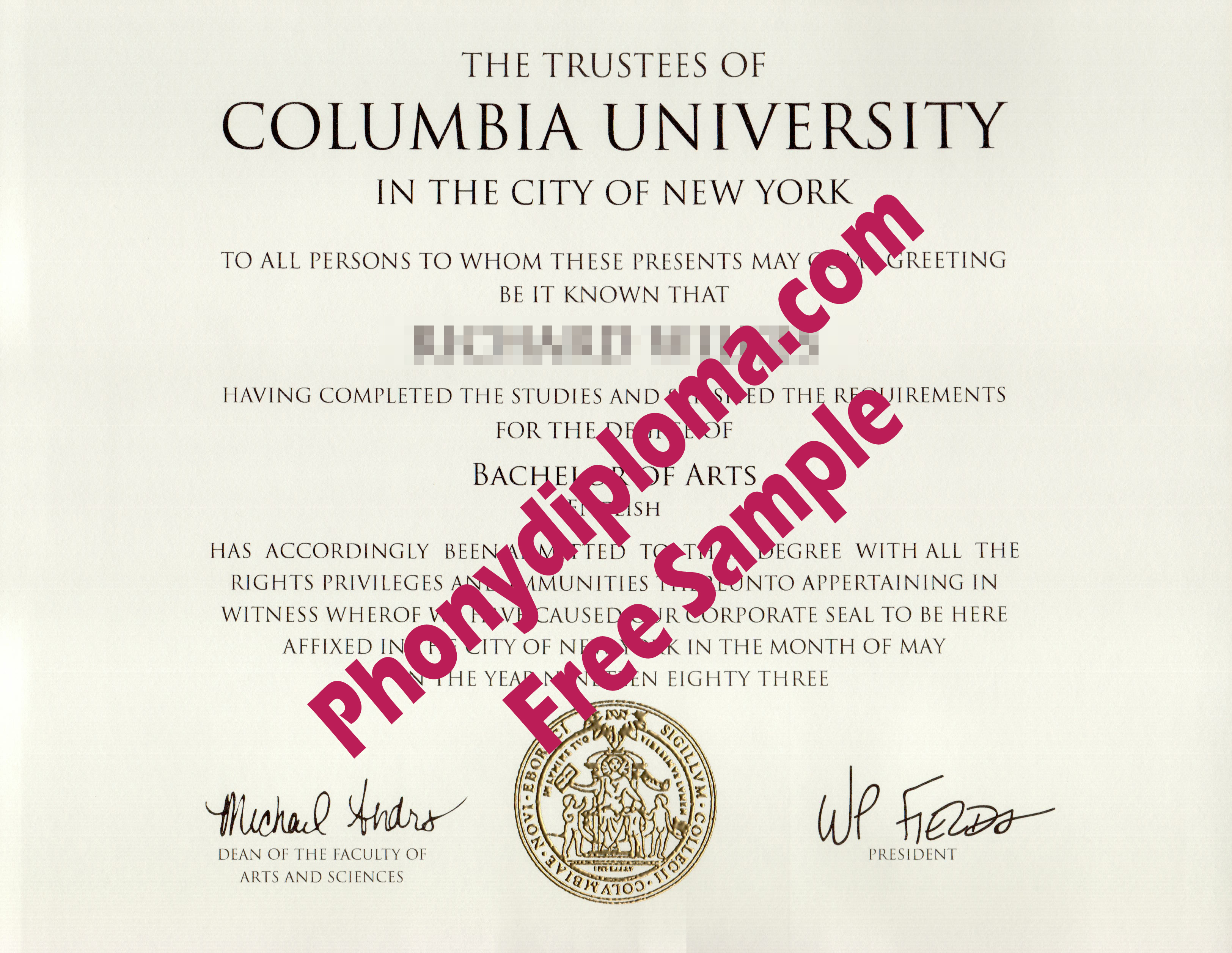 Columbia University Free Sample From Phonydiploma (2) · United States
