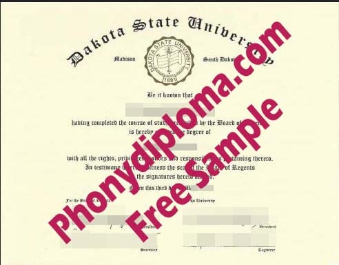 Dakota State University Diploma Free Sample From Phonydiploma · United States