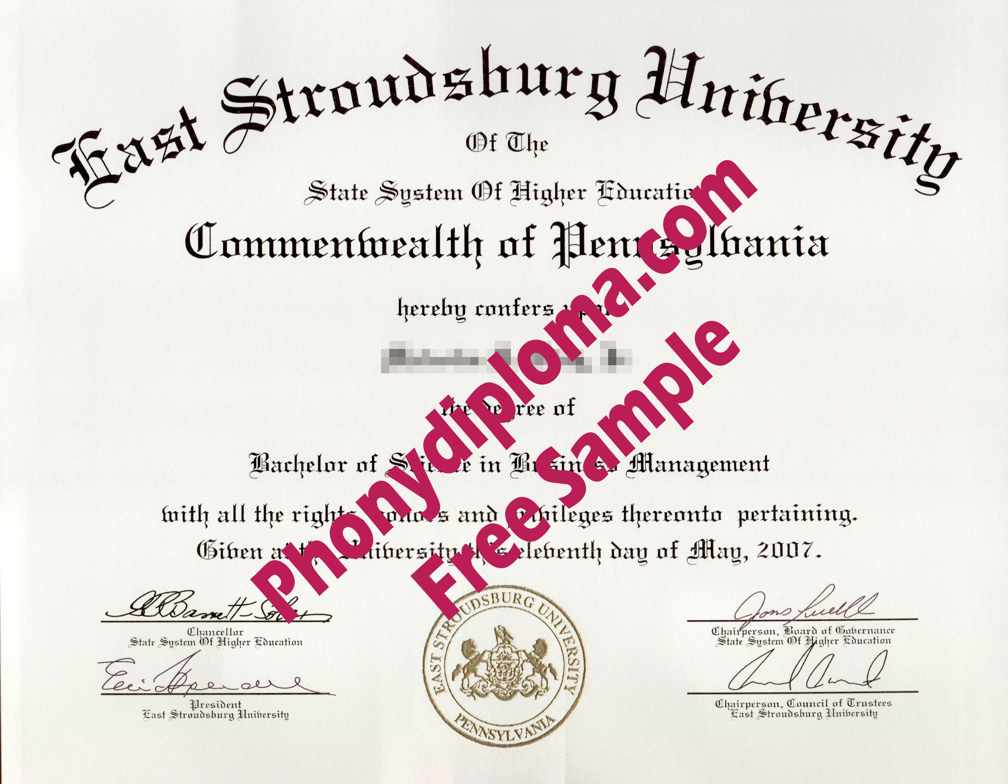 East Stroudsburg University Free Sample From Phonydiploma · United States