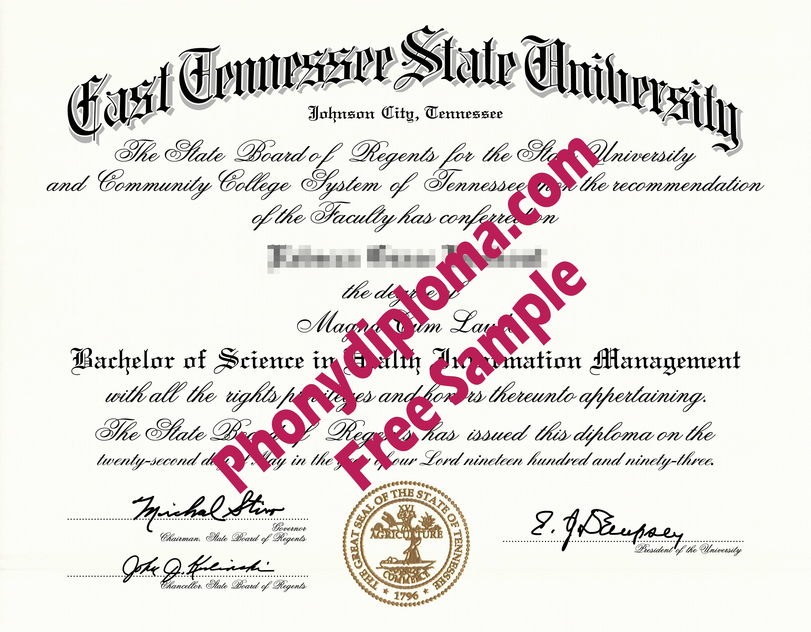 East Tennessee State University Free Sample From Phonydiploma · United States