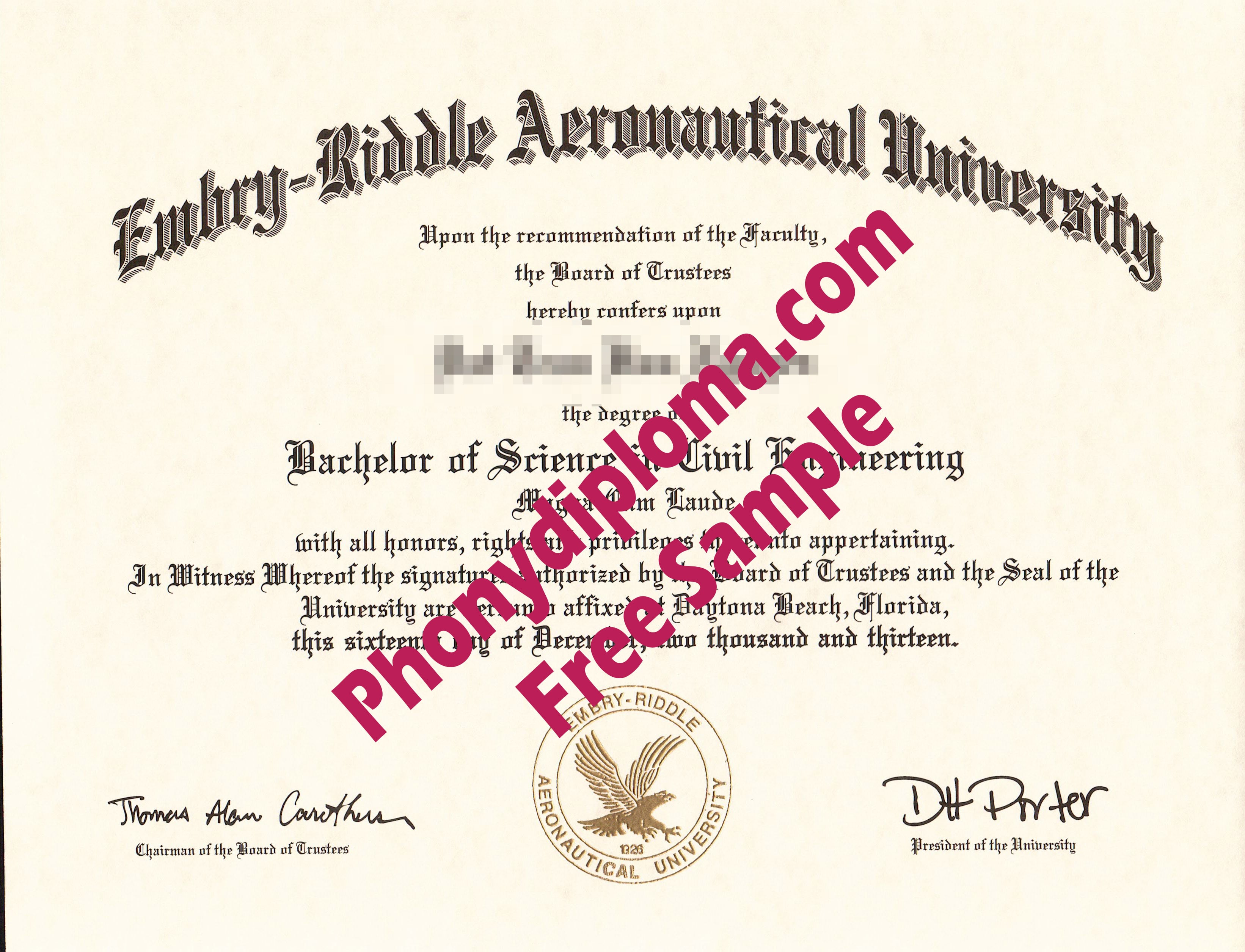 Embry Riddle Aeronautical University Free Sample From Phonydiploma · United States