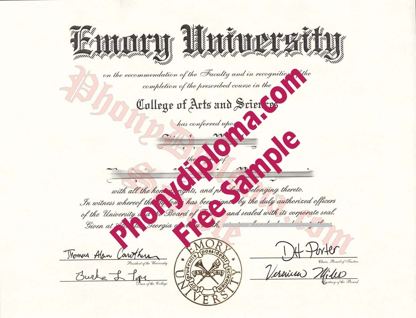 Emory University Free Sample From Phonydiploma · United States