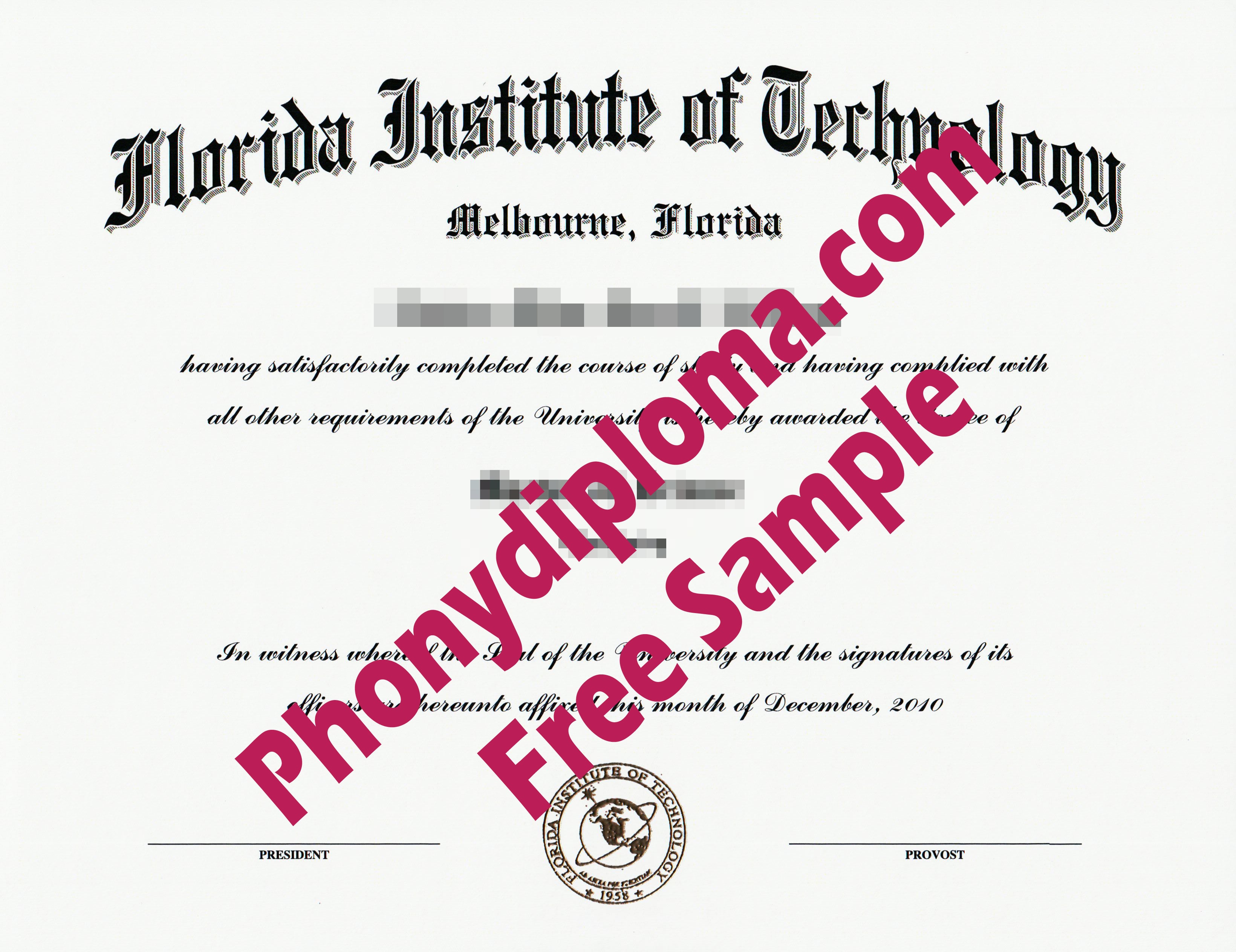 Florida Institute Of Technology Fl Free Sample From Phonydiploma · United States