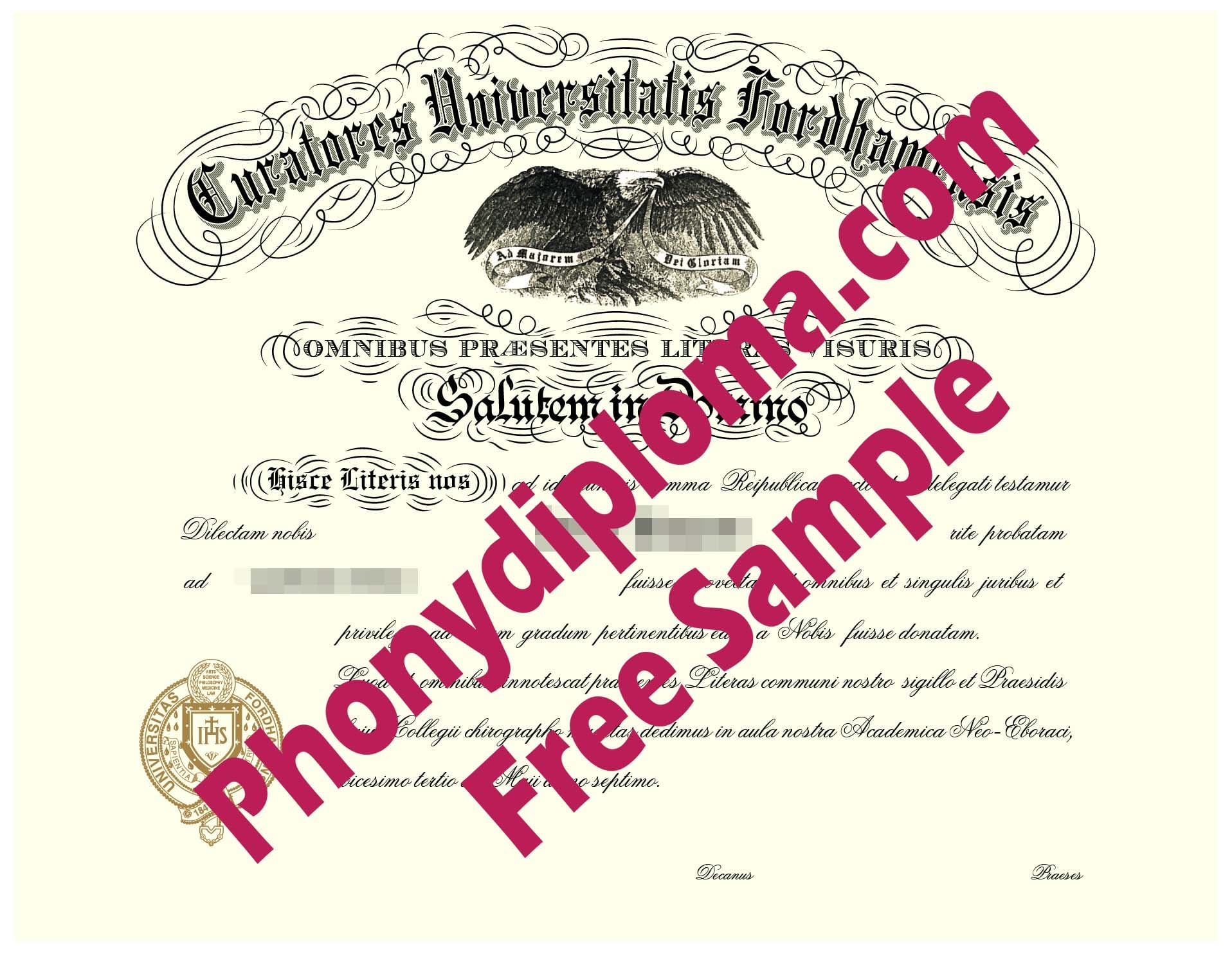 Fordham University Free Sample From Phonydiploma · United States