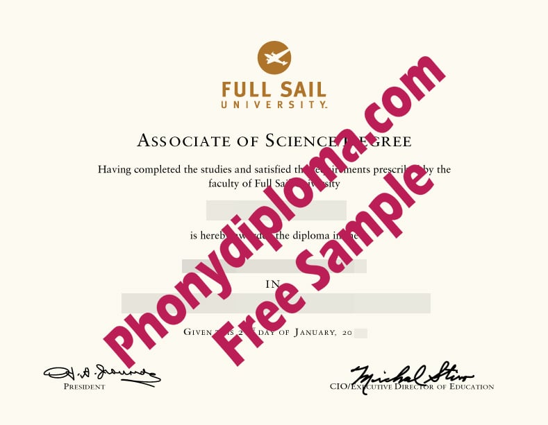 Full Sail University Free Sample From Phonydiploma · United States