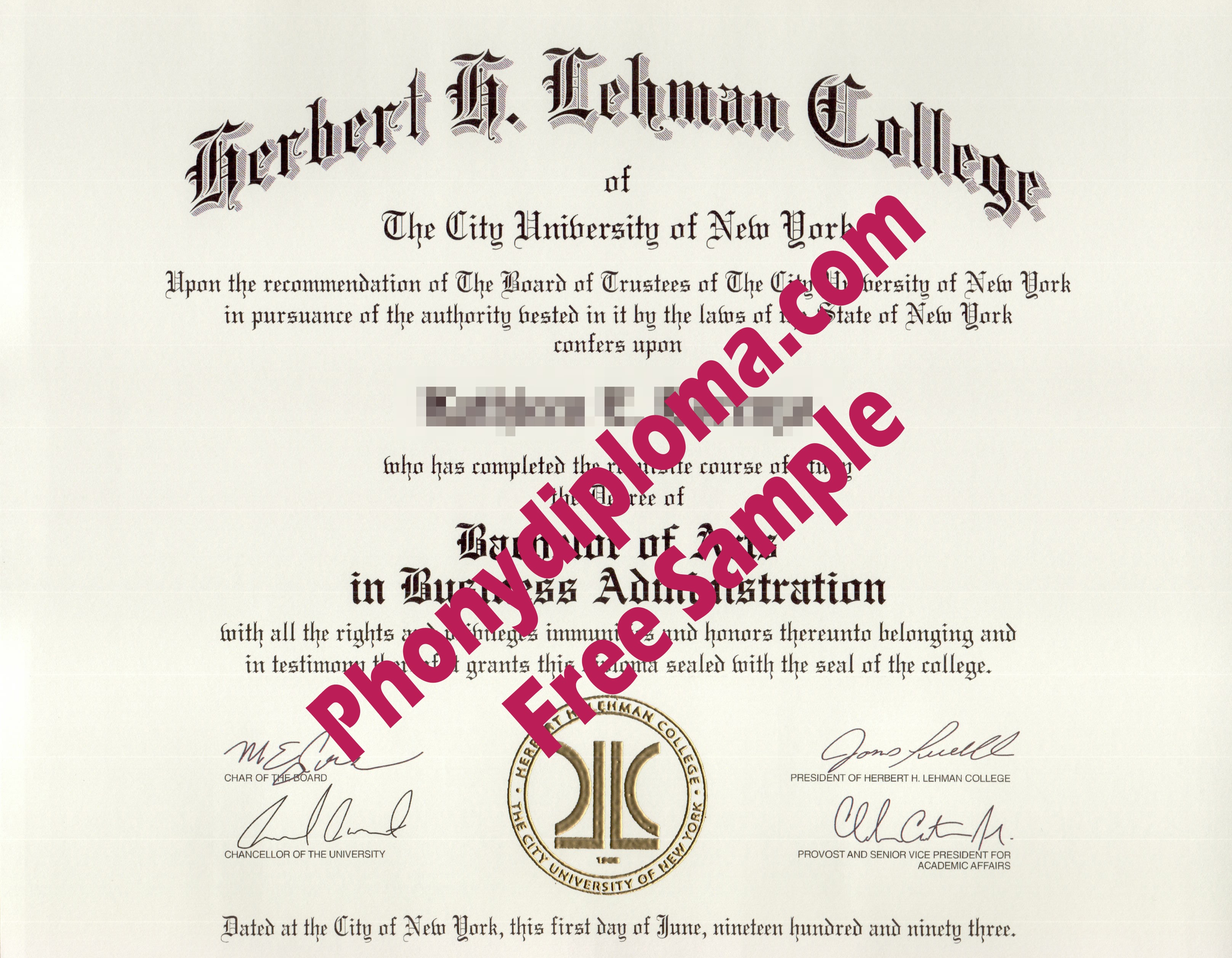 Herbert H Lehman College Free Sample From Phonydiploma · United States