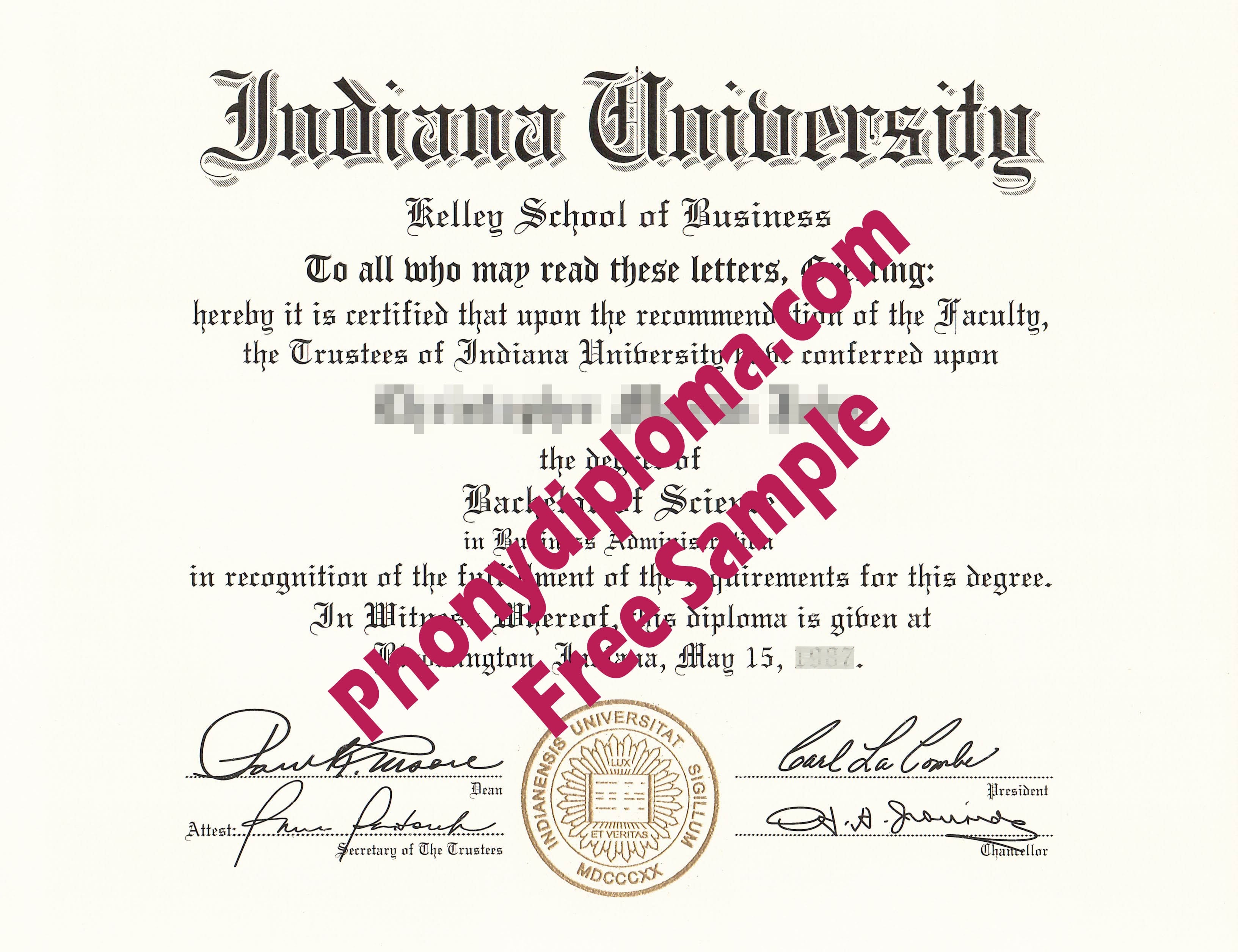 Indiana University  Free Sample From Phonydiploma · United States