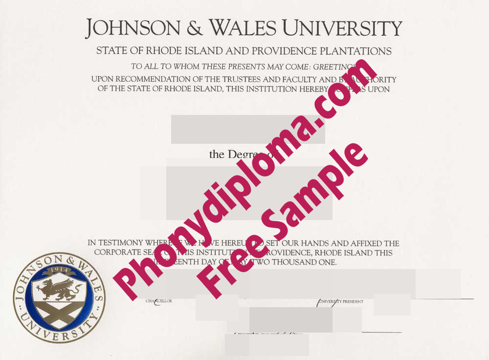 Johnson & Wales University Free Sample From Phonydiploma · United States