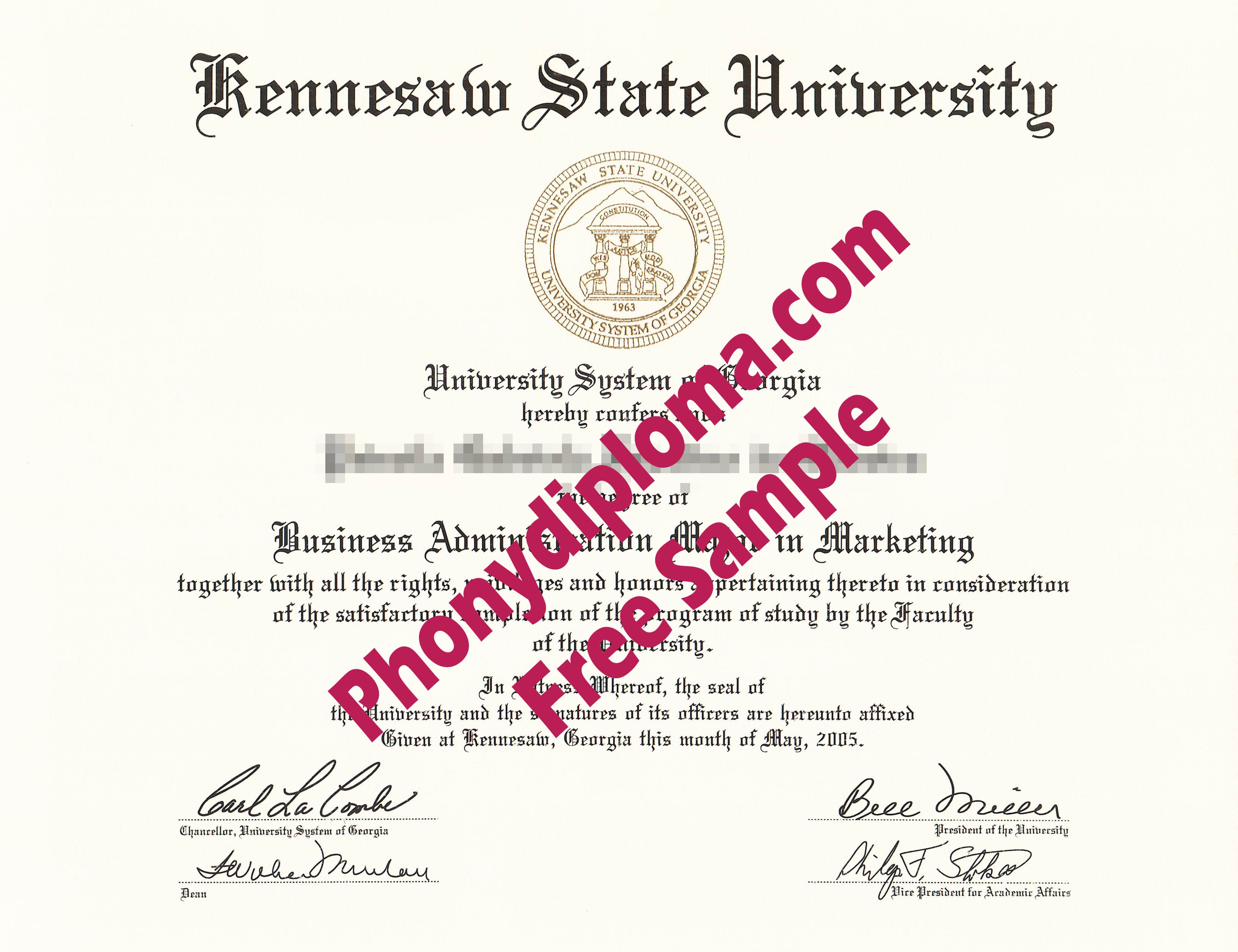 Kennesaw State University Free Sample From Phonydiploma · United States