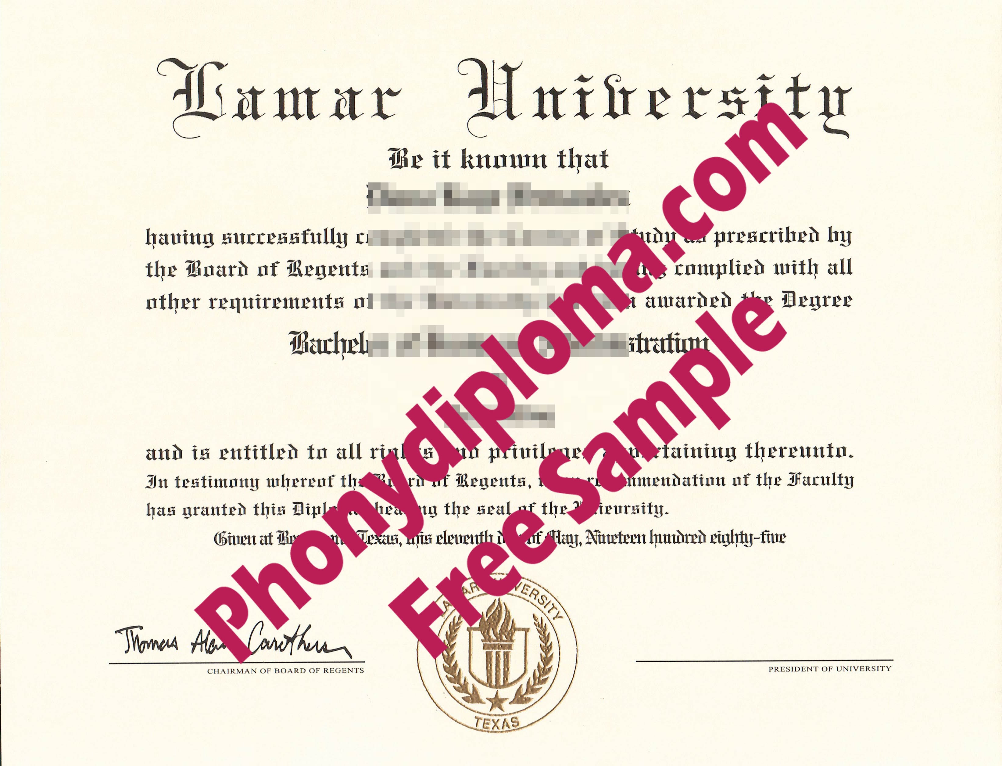 Lamar University Free Sample From Phonydiploma · United States