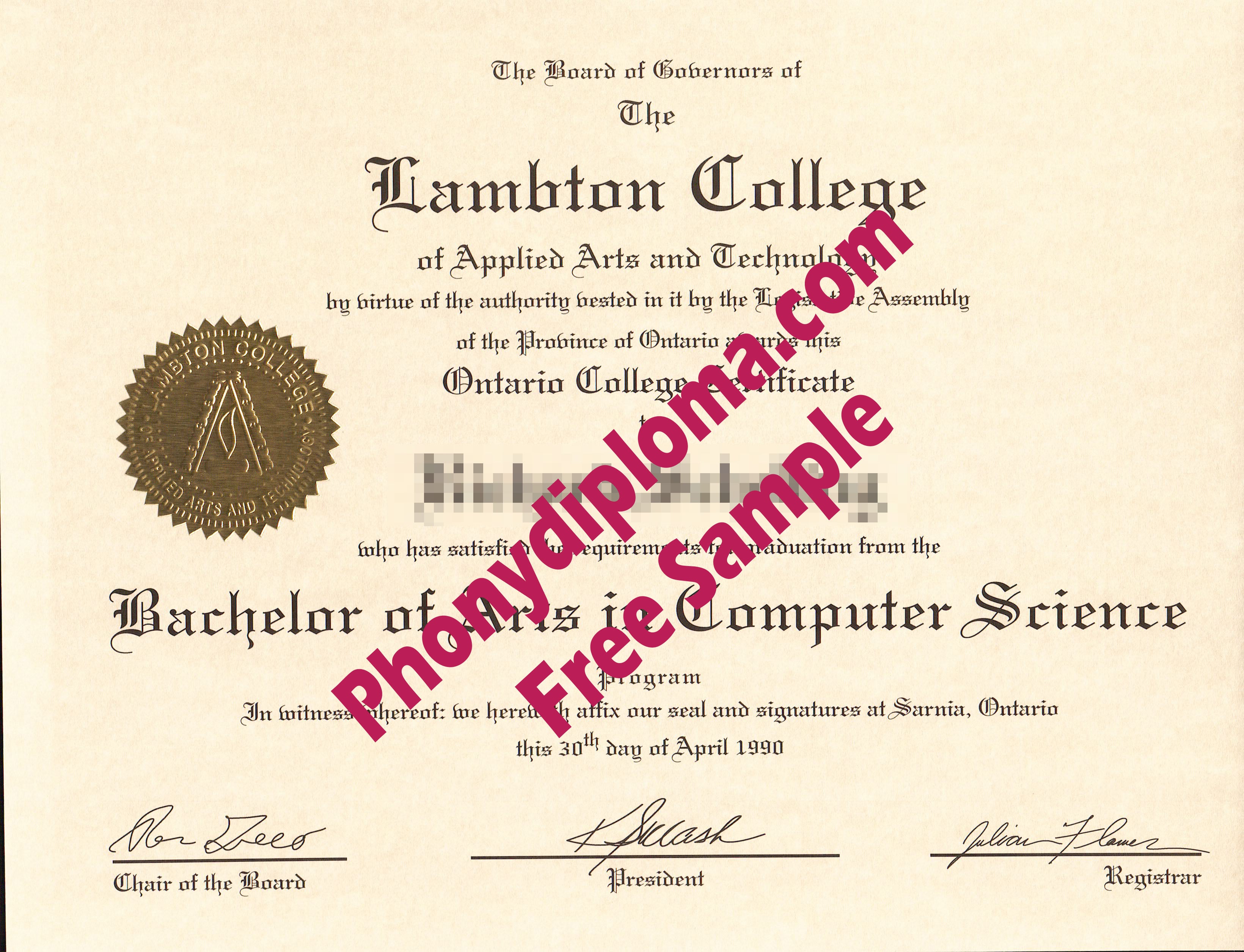 Lambton College Ontario Canada Free Sample From Phonydiploma · United States
