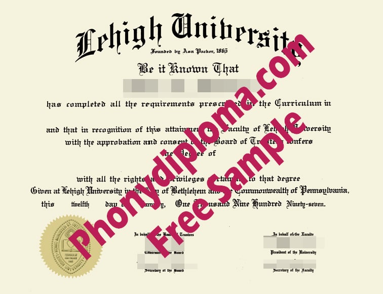 Lehigh University Diploma Free Sample From Phonydiploma · United States