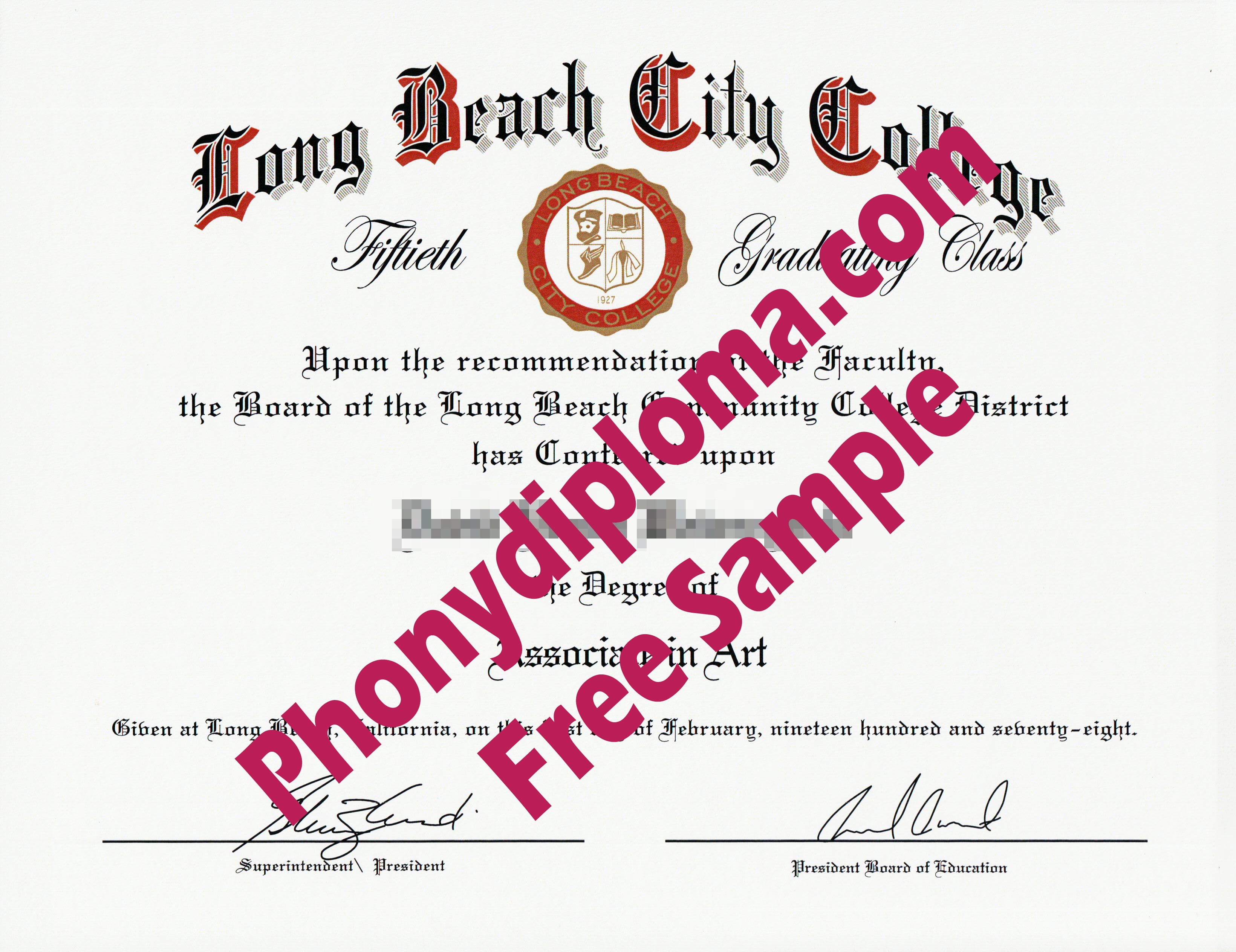 Long Beach City College Ca Free Sample From Phonydiploma · United States