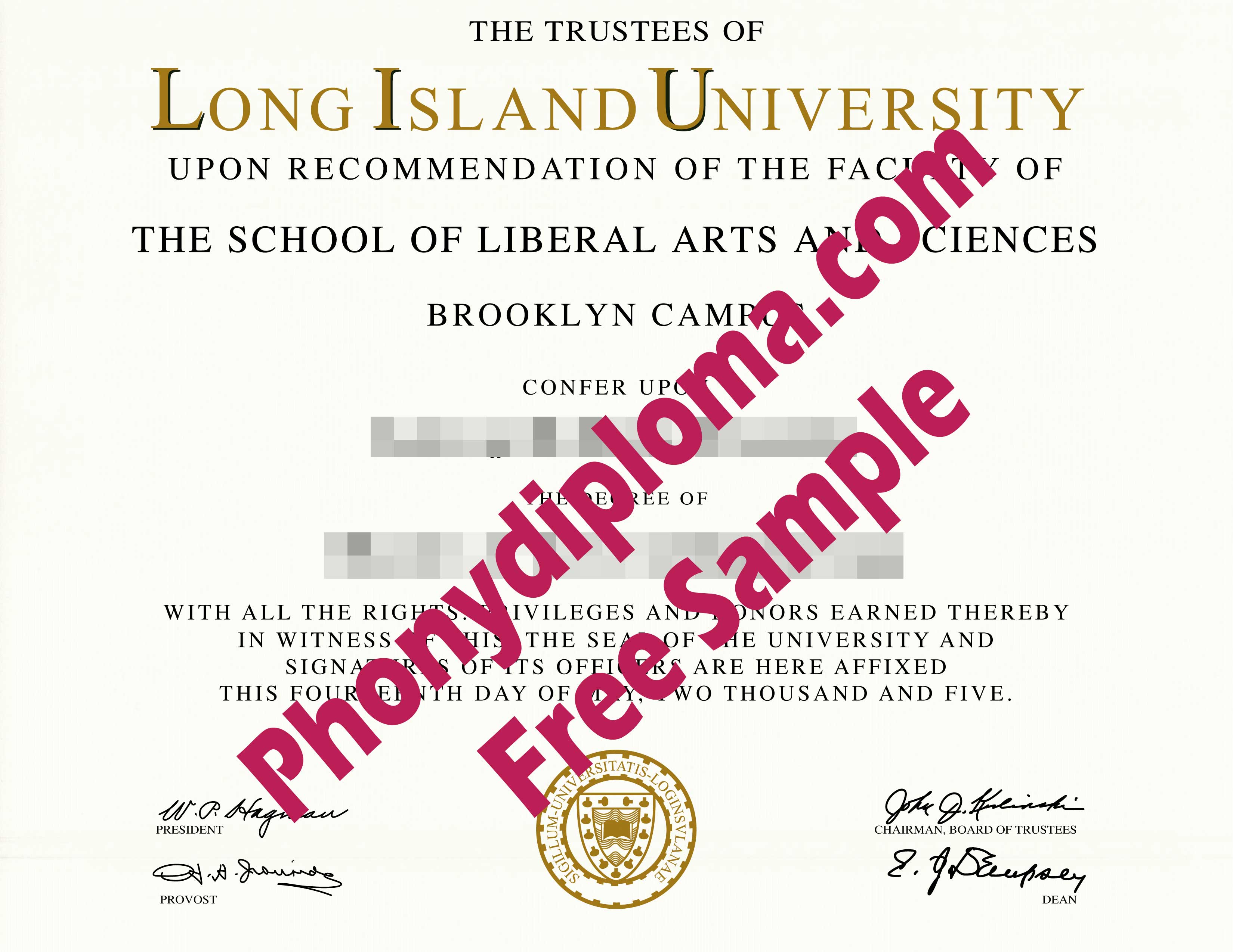 Long Island University Free Sample From Phonydiploma · United States