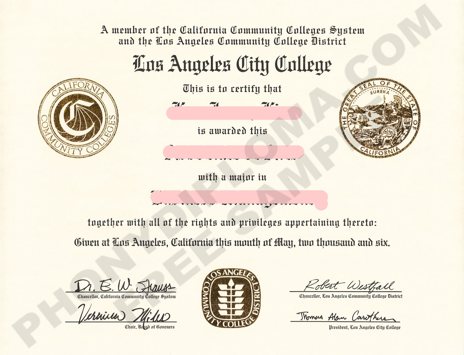 Los Angeles City College Free Sample From Phonydiploma · United States