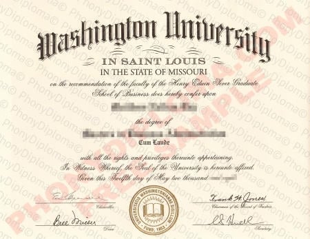Missouri Washington University In Saint Louis Fake Diploma Sample · United States
