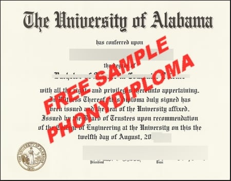 Usa Alabama The Universioty Of Alabama Free Sample From Phonydiploma · United States