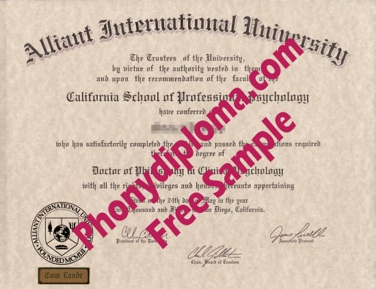 Usa Alliant International University Free Sample From Phonydiploma · United States