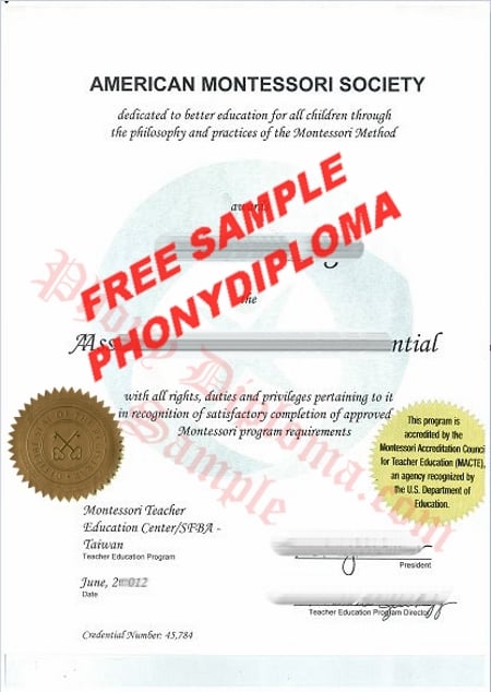 Usa American Montessori Society Free Sample From Phonydiploma · United States