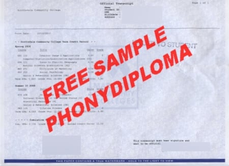 Usa Arizona Scottsdale Community College Actual Match Transcript Free Sample From Phonydiploma · United States